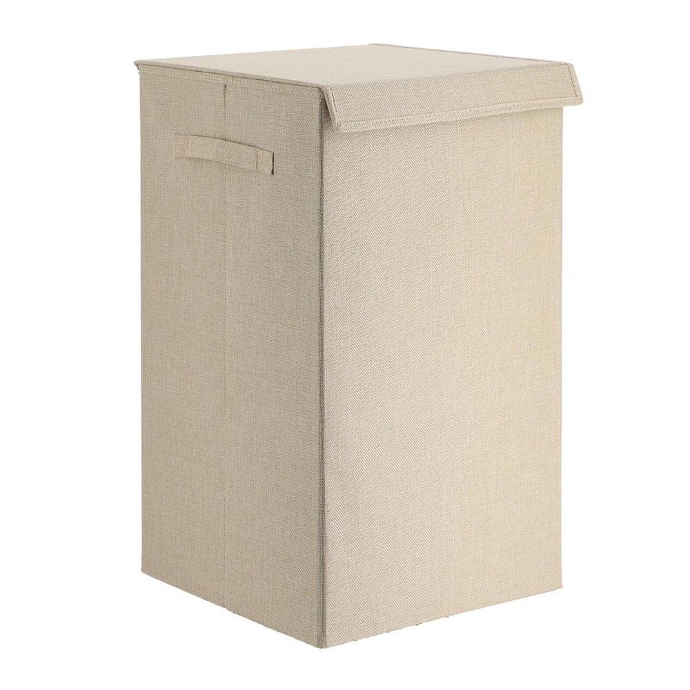 Panière à linge pliable en polyester et mdf naturel