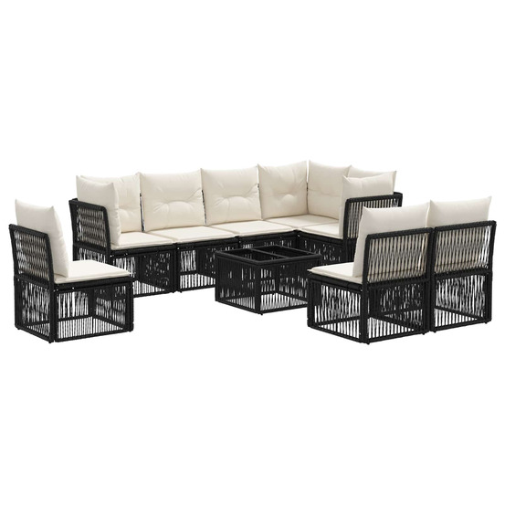 Ensemble de canapé de jardin 9 pcs noir polyrotin