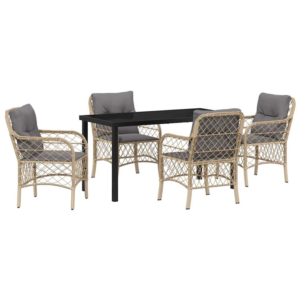 Ensemble de salle à manger pour jardin 5 pc beige polyrotin