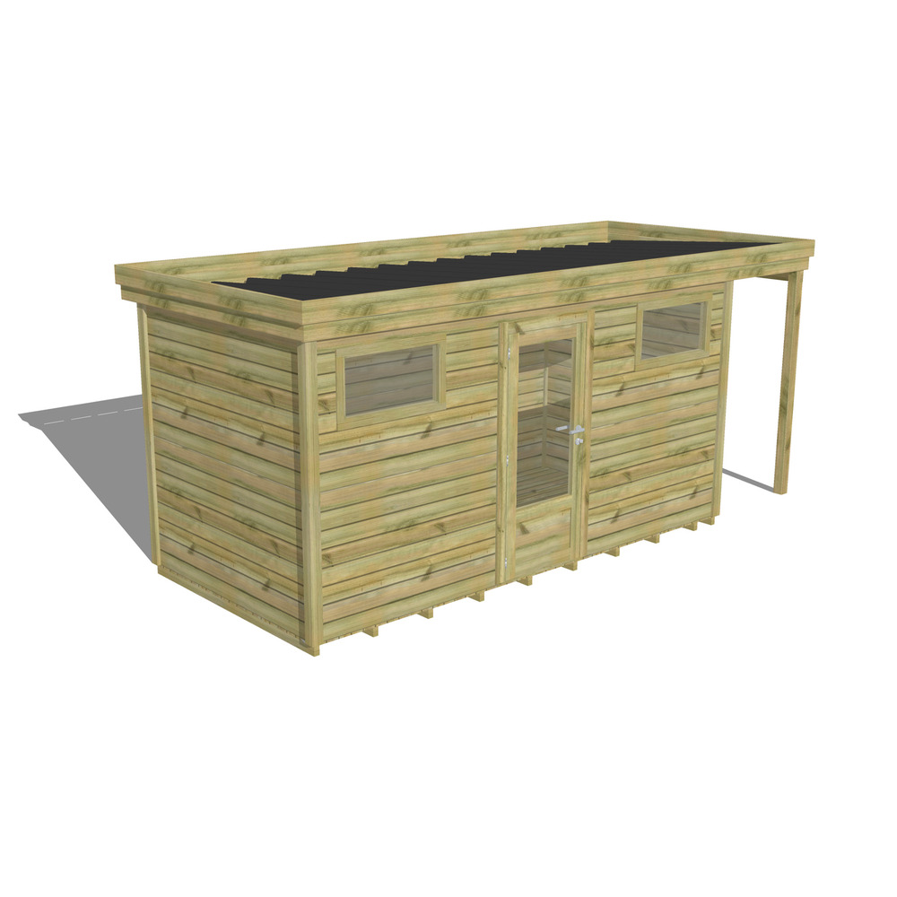 Abri de jardin bois pin traité autoclave 27mm - 5,34x2,14m / 11m2 - bac acier - plancher bois