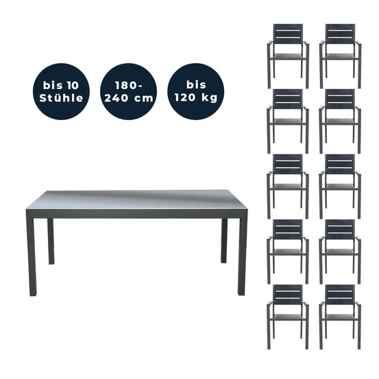 Home deluxe - table de jardin extensible - sol - env. 180 (240) x 90 x 75 cm - avec 10 chaises, accessoires inclus i mobilier de
