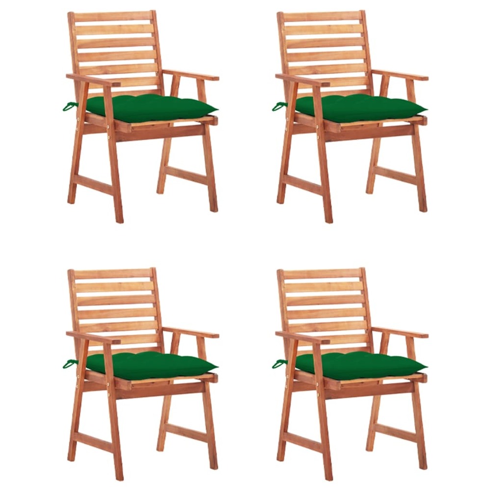 Chaises à dîner d'extérieur 4 pcs avec coussins acacia massif