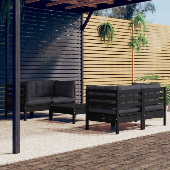 Salon de jardin 5 pcs avec coussins anthracite bois de pin
