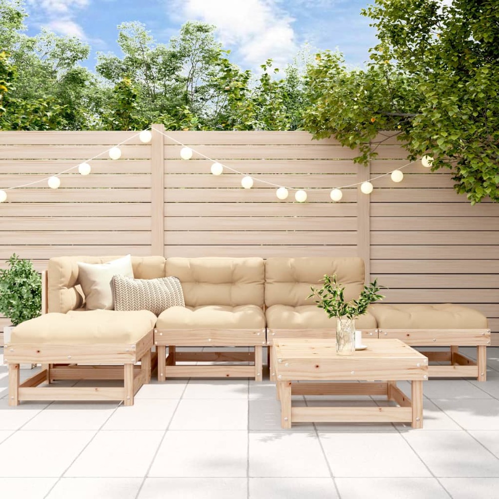 Salon de jardin 6 pcs avec coussins bois massif