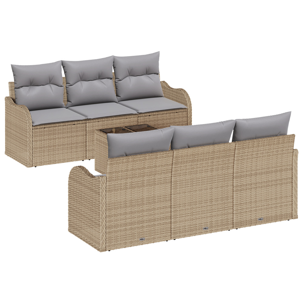 Ensemble 7 pièces de canapé jardin avec coussins en poly rotin beige