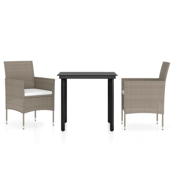 Ensemble à manger de jardin avec coussins 3 pcs beige et noir