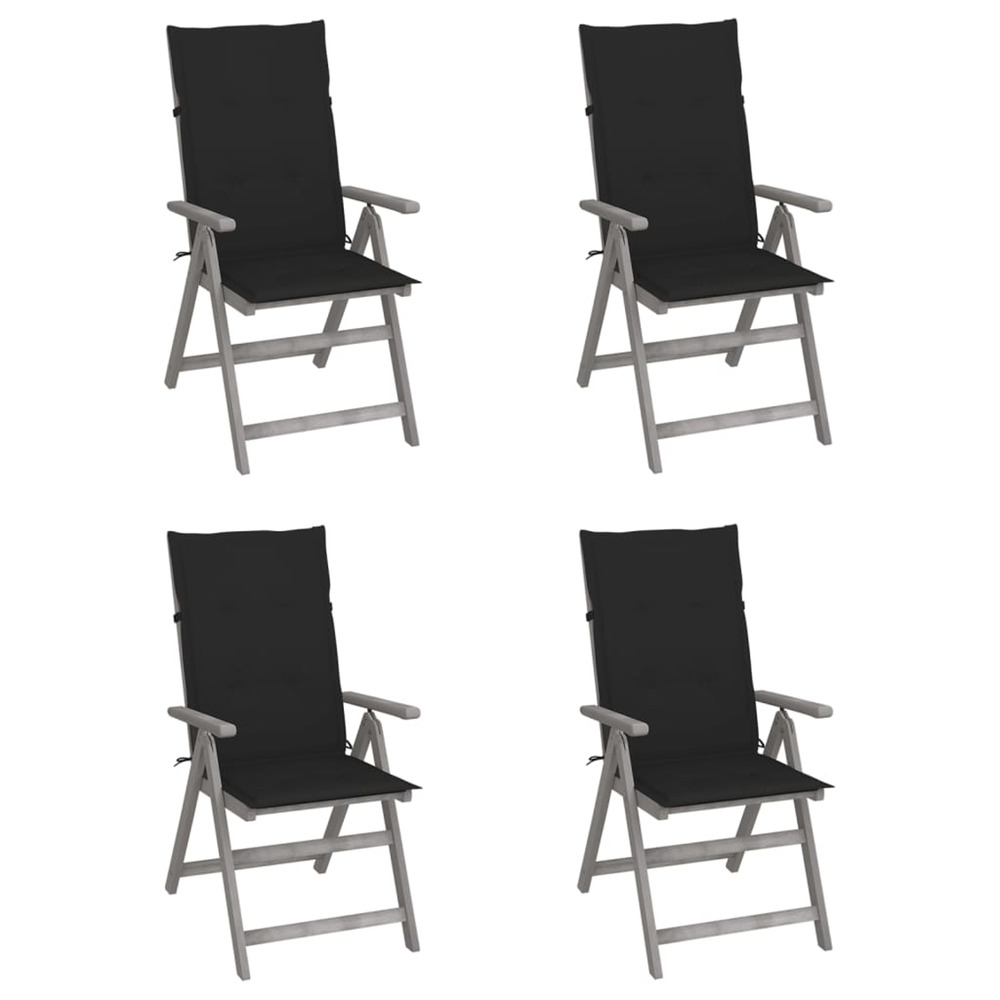 Chaises inclinables de jardin lot de 4 et coussins bois acacia