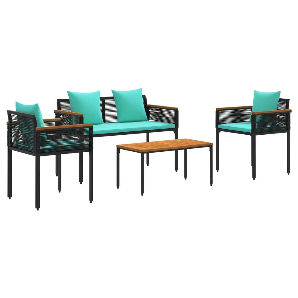 Ensemble de meubles d'extérieur noir et turquoise polyrotin