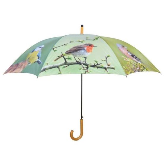 Grand parapluie bois et métal toile polyester oiseaux