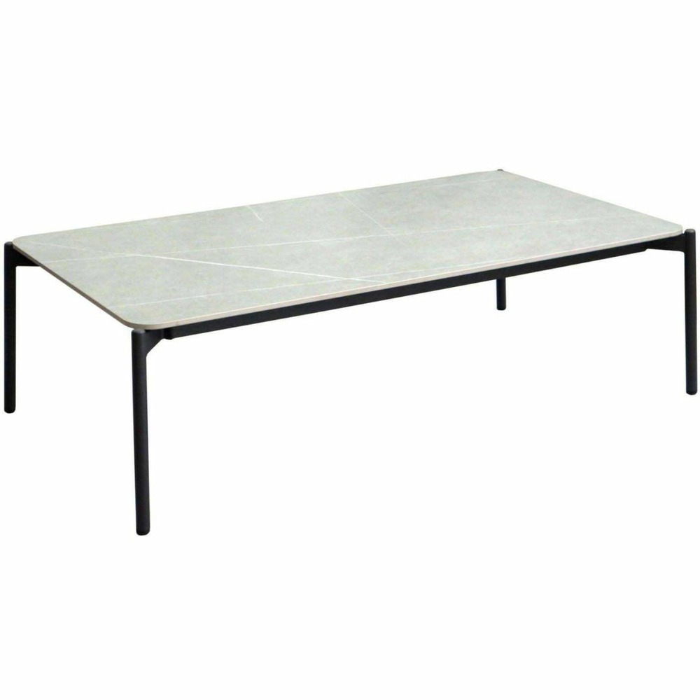 Table basse de jardin plateau céramique ambiance graphite et gris