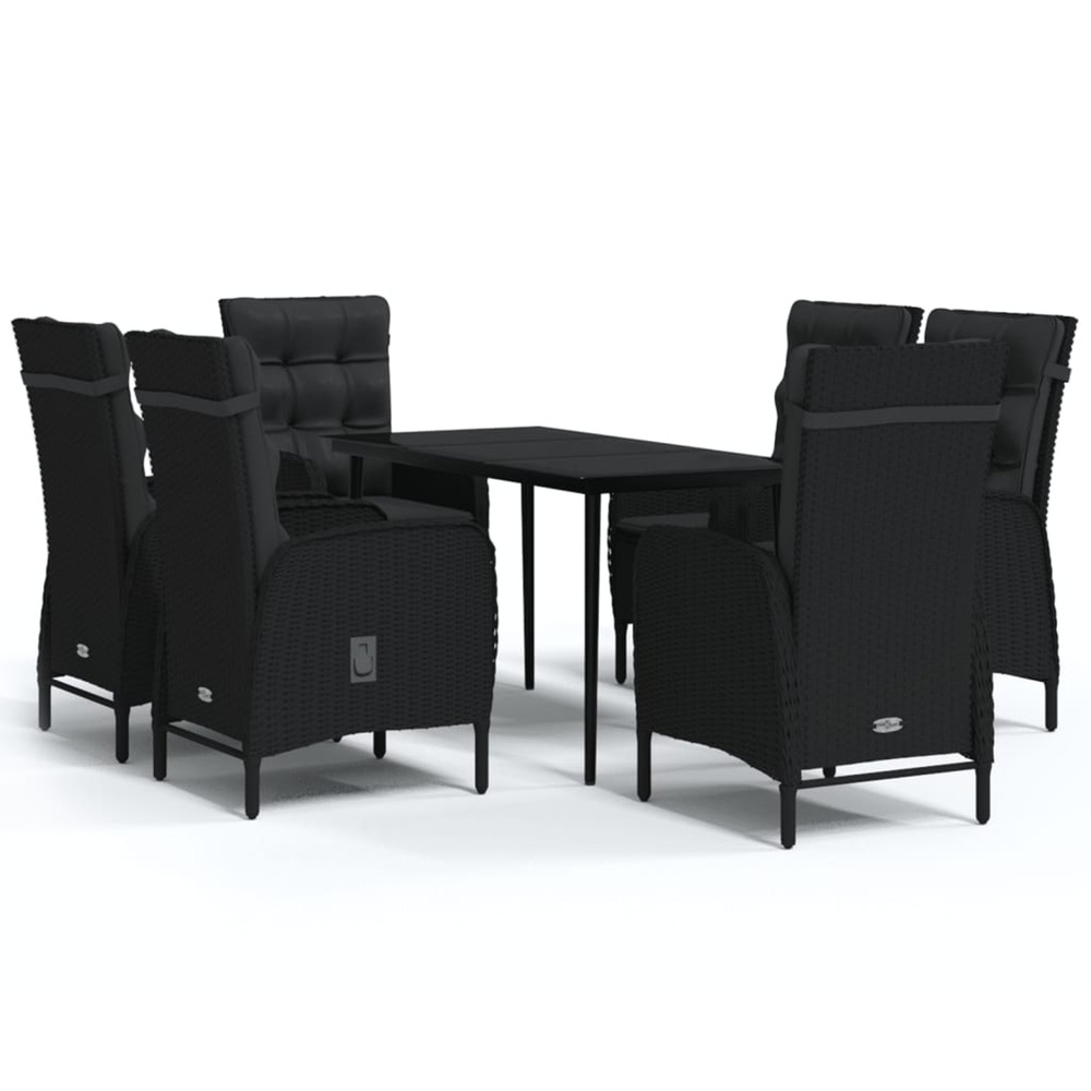 Ensemble à manger de jardin avec coussins 7 pcs noir