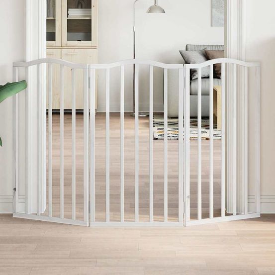 Barrière sécurité chien haute pliable en bois 3 panneaux intérieur blanc 150x90 cm