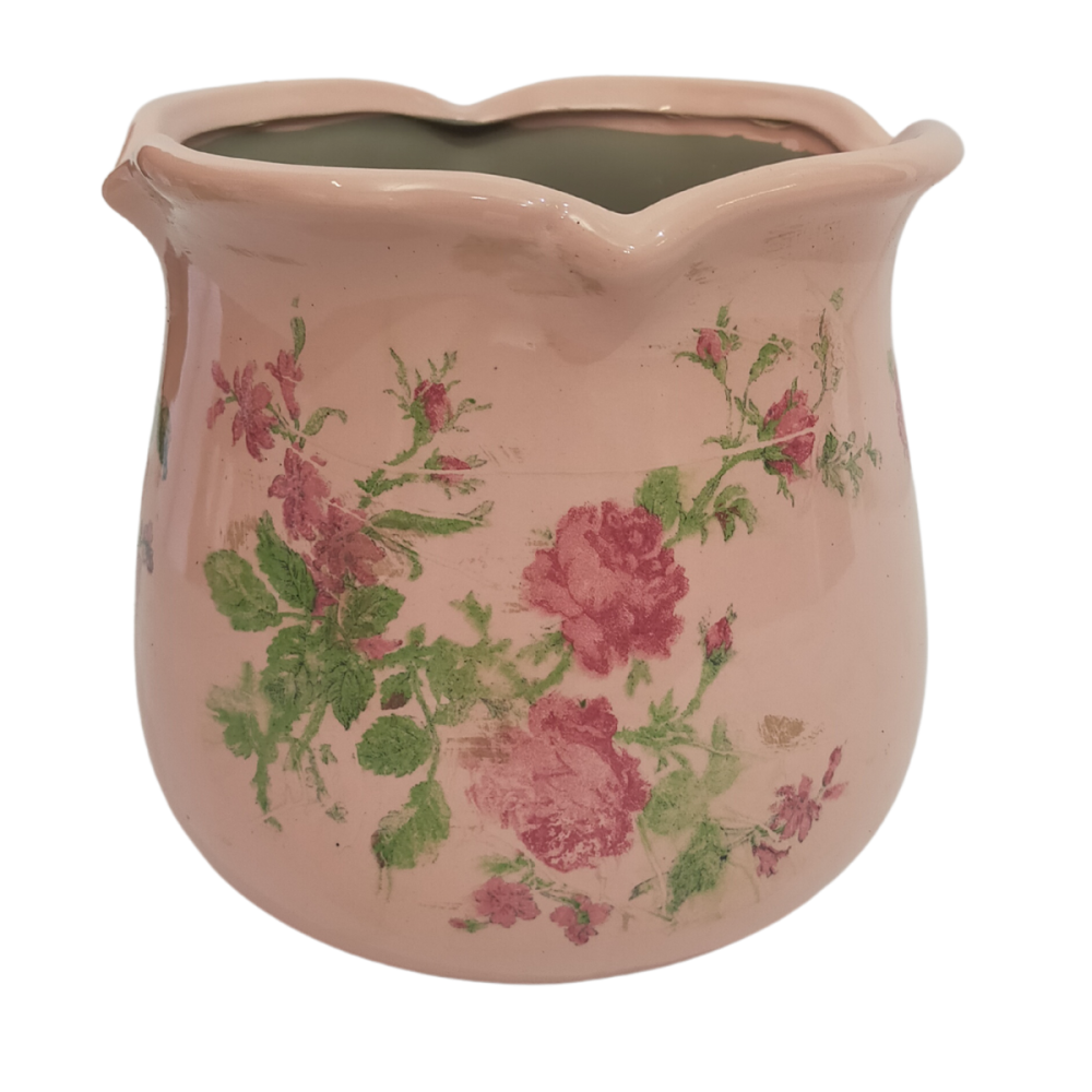 Cache-pot en céramique rose ø.15.5 x 14.5 cm