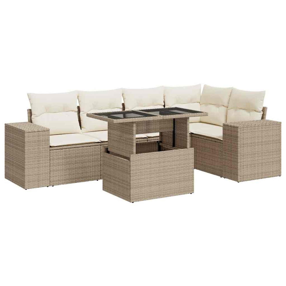 Salon de jardin avec coussins 6 pcs beige résine tressée