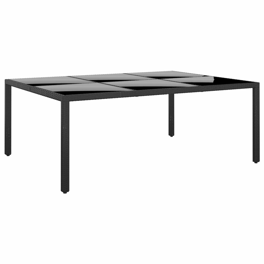 Table de jardin 200x150x75 cm verre trempé/résine tressée noir