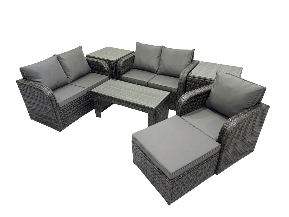 Ensembles de salon de jardin avec grand tabouret 2 tables d'appoint gris foncé mixte