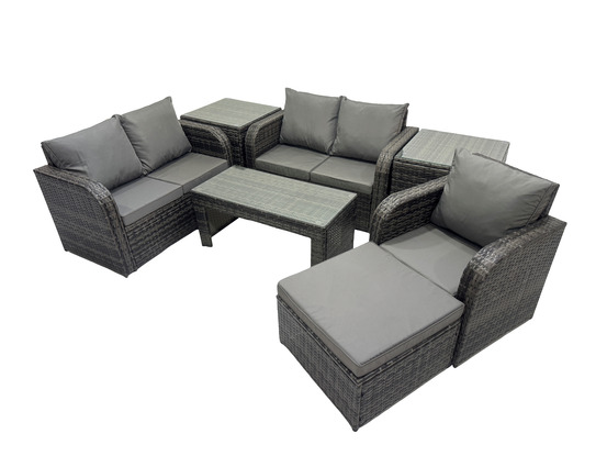 Ensembles de salon de jardin avec grand tabouret 2 tables d'appoint gris foncé mixte