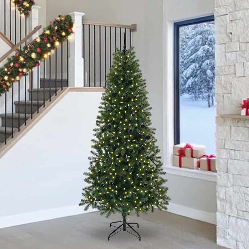 Pack déco noël : sapin artificiel vert 240 cm, guirlande lumineuse et boules