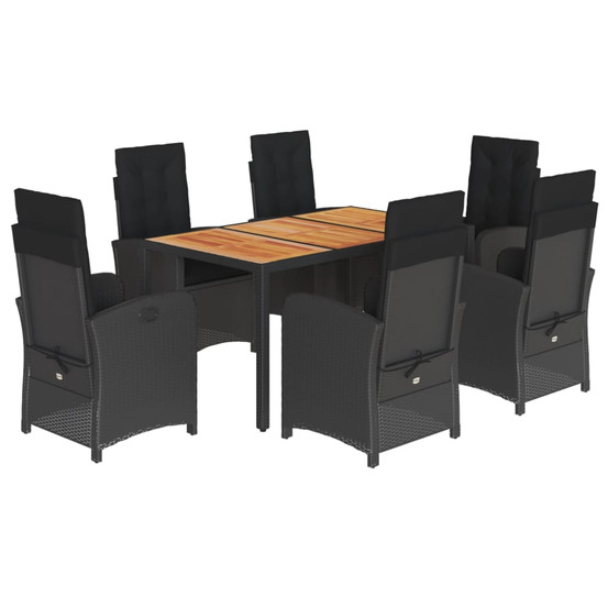 Ensemble à manger de jardin coussins 7pcs noir résine tressée