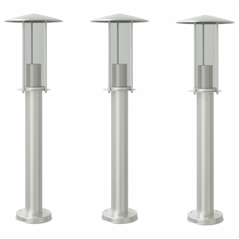 Lampadaires d'extérieur 3 pcs argenté 60 cm acier inoxydable argent