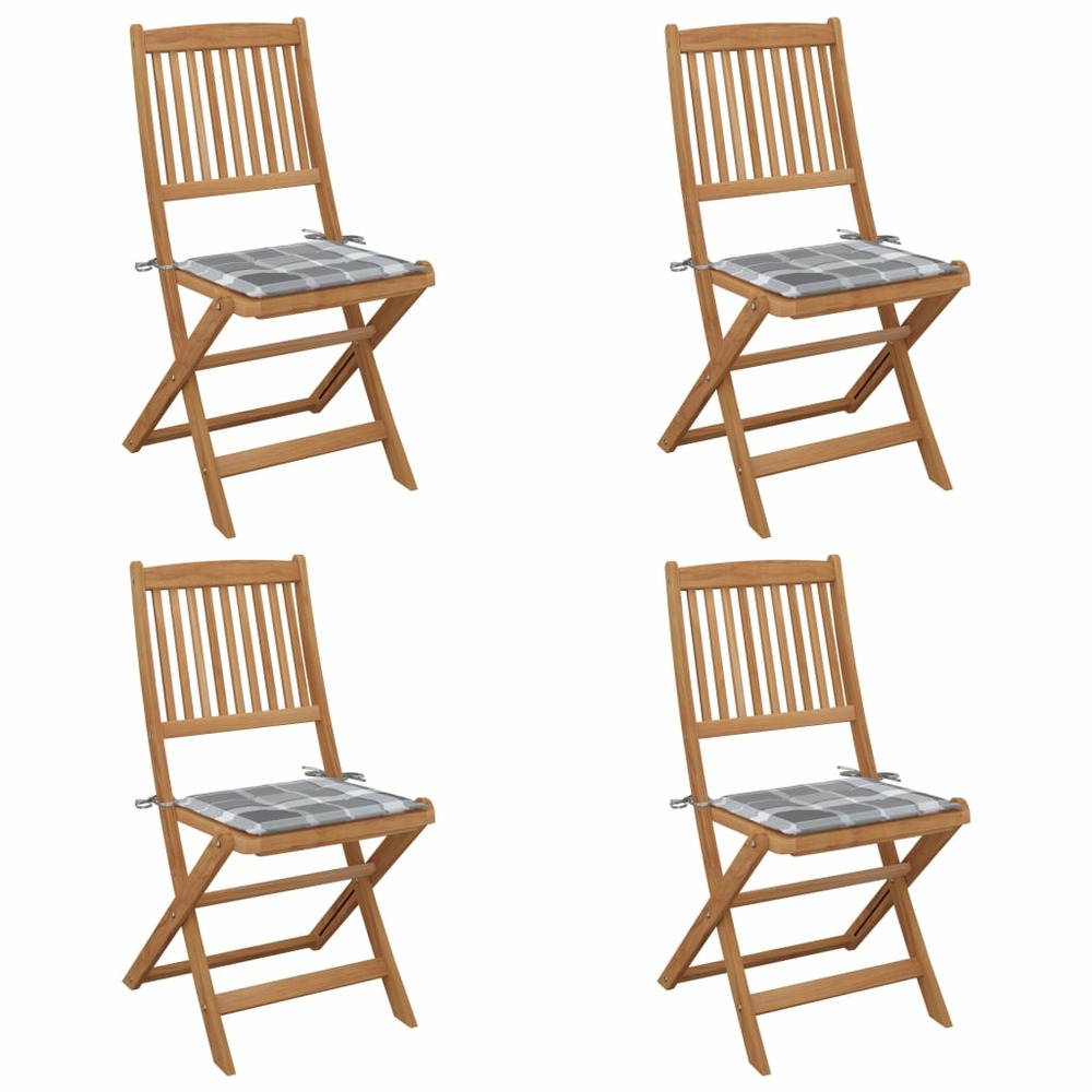 Chaises pliables de jardin lot de 4 avec coussins bois d'acacia