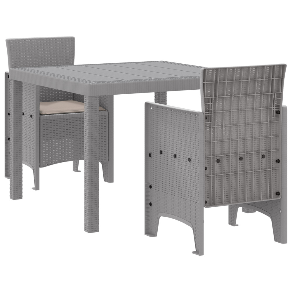 Ensemble de salle à manger de jardin 3 pièces avec coussins gris clair poly rattan