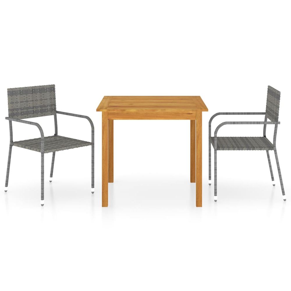 Ensemble de salle à manger de jardin 3 pcs gris