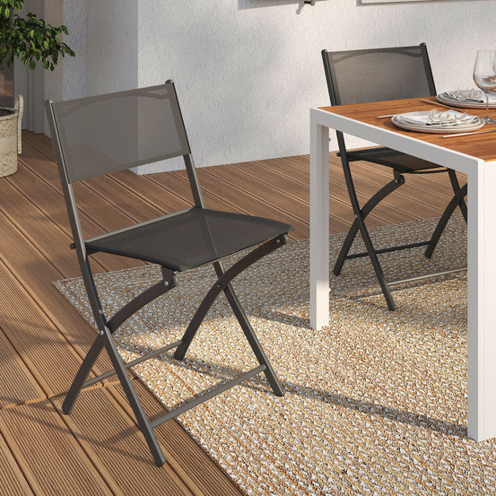 Lot de 6 chaises de jardin pliantes bastia métal et textilène gris anthracite