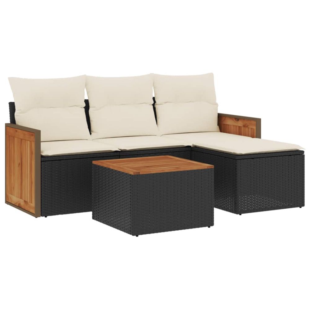 Salon de jardin 5 pcs avec coussins noir résine tressée