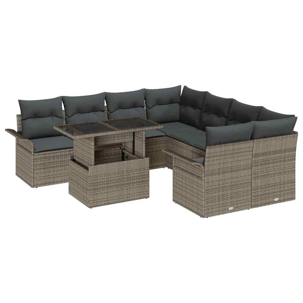 Ensemble de canapé de jardin 9 pcs gris poly rattan