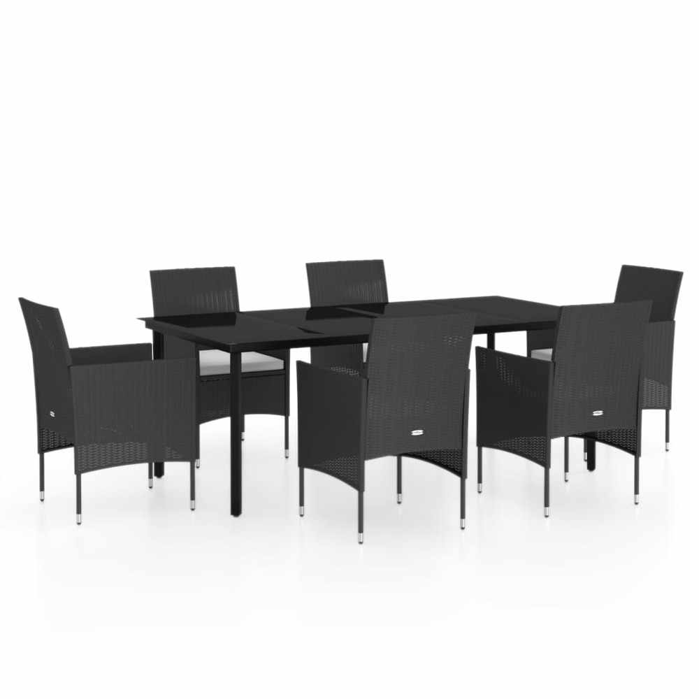 Ensemble à manger de jardin avec coussins 7 pcs noir