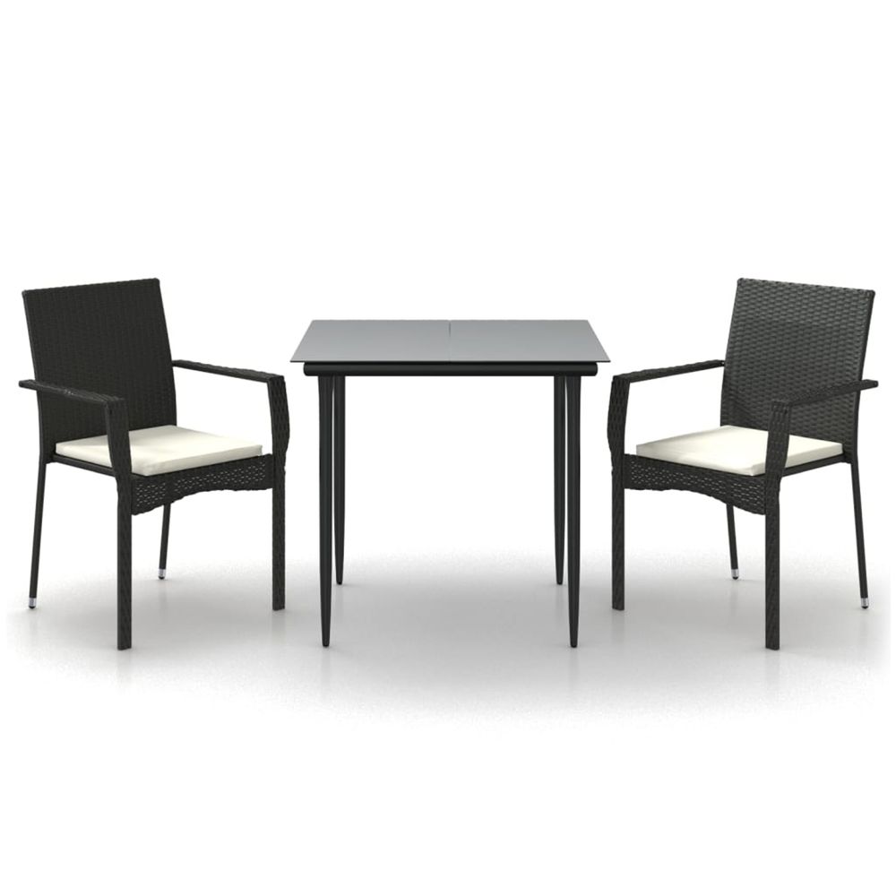 Ensemble à manger de jardin avec coussins 3 pcs noir