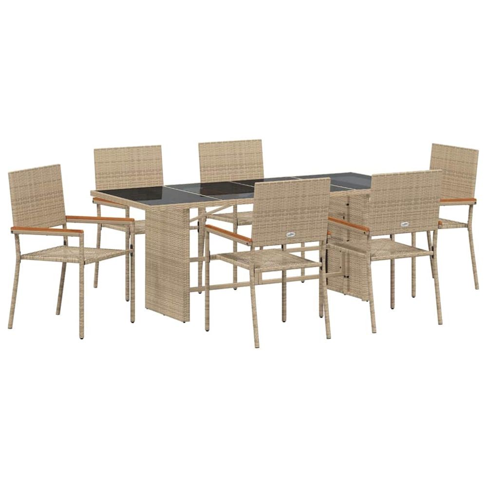 Ensemble de salle à manger pour jardin 7 pc beige polyrotin