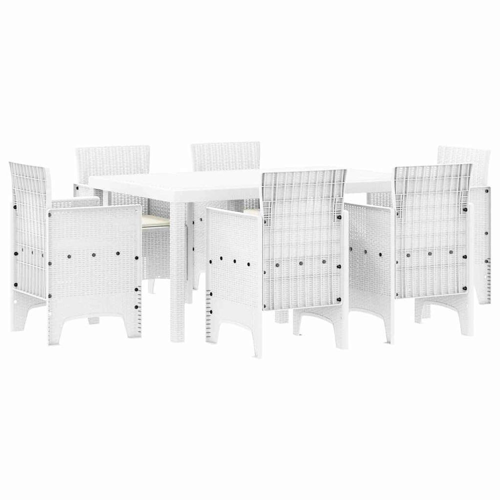 Ensemble de salle à manger pour jardin 7 pc blanc rattan polt