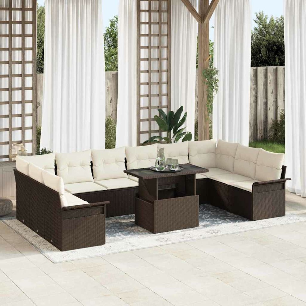 Ensemble de canapé de jardin 11 pcs marron poly rotin