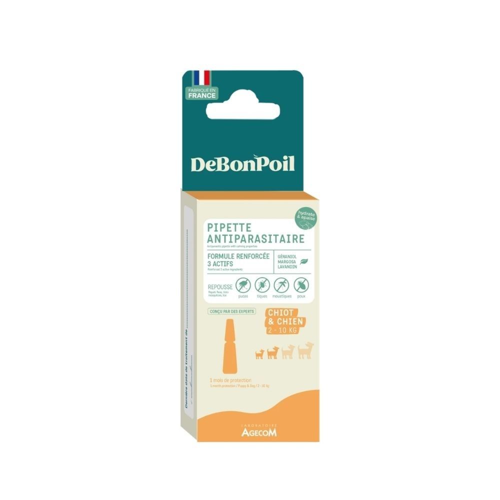 Pipettes antiparasitaires chiot et chien 2 à 10 kg debonpoil 1 pipette