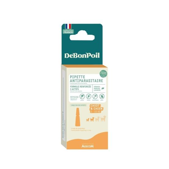 Pipettes antiparasitaires chiot et chien 2 à 10 kg debonpoil 1 pipette