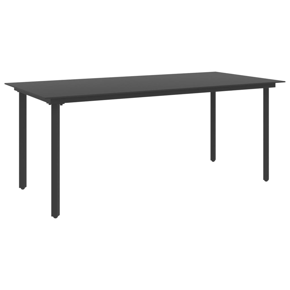 Table à dîner de jardin noir 190x90x74 cm acier et verre