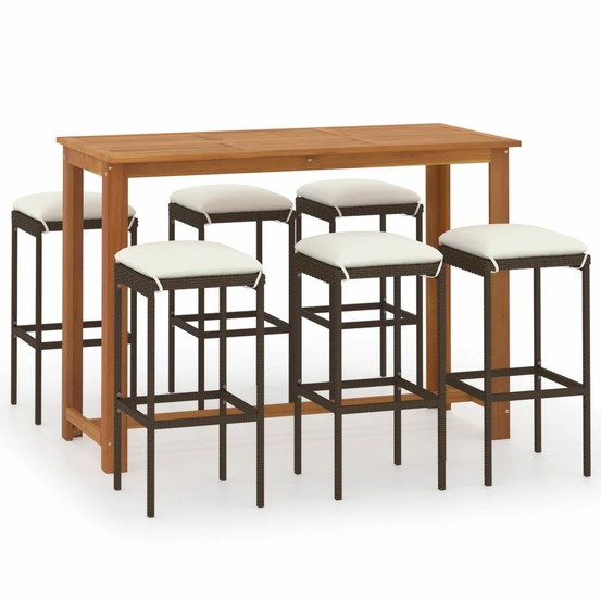 Ensemble de bar de jardin avec coussins 7 pcs marron