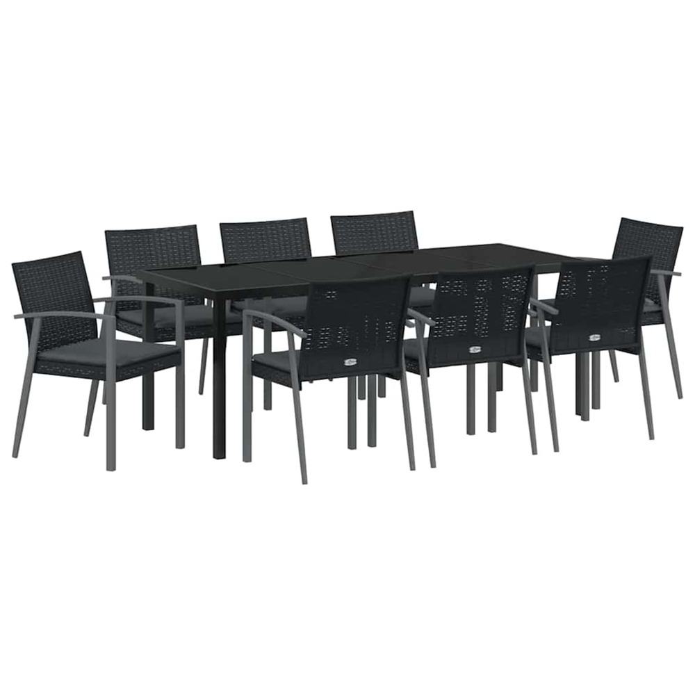 Ensemble de salle à manger pour jardin 9 pcs noir et gris