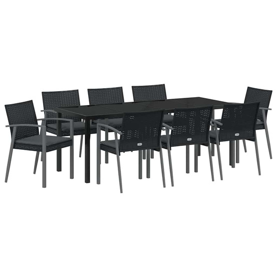 Ensemble de salle à manger pour jardin 9 pcs noir et gris
