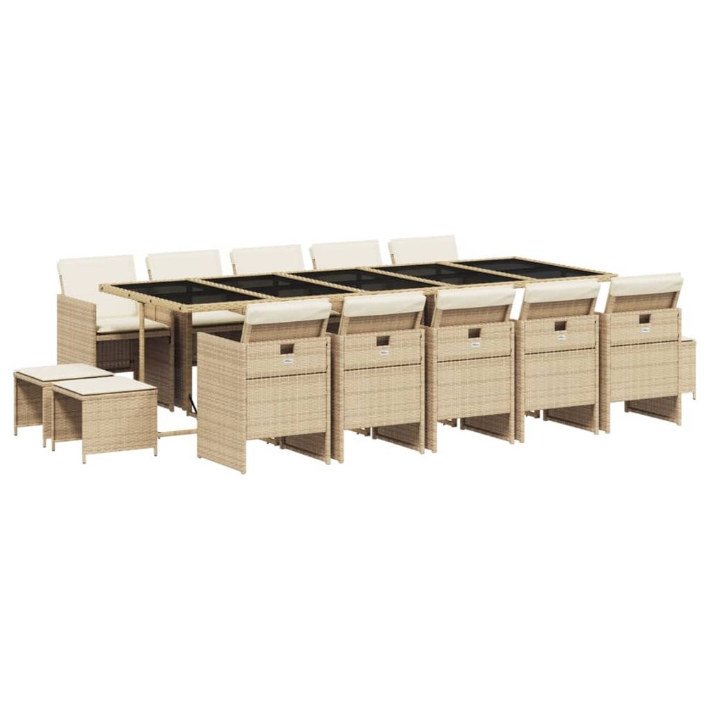 Ensemble à manger de jardin et coussins 15 pcs beige