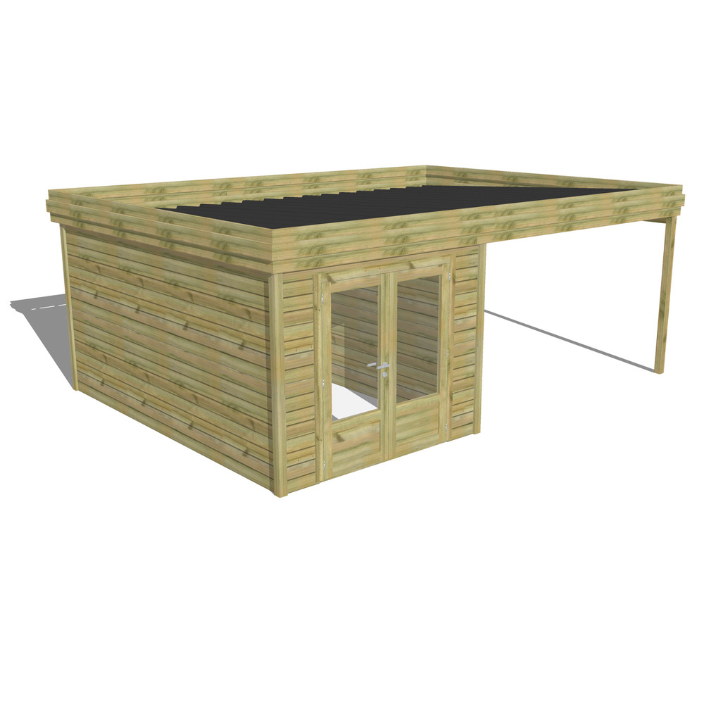 Abri de jardin bois pin traité autoclave 27mm - 6,14x4,34m / 27m2 - bac acier - abri français