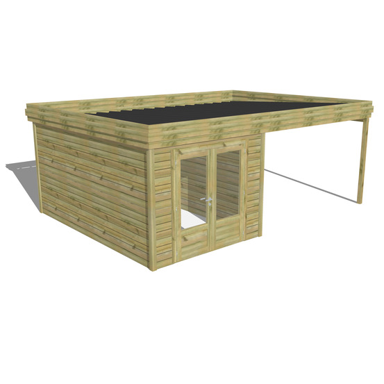 Abri de jardin bois pin traité autoclave 27mm - 6,14x4,34m / 27m2 - bac acier - abri français