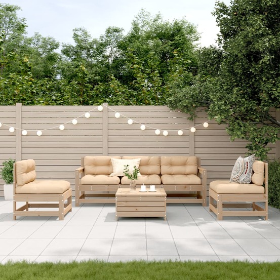 Salon de jardin 6 pcs avec coussins bois de pin massif