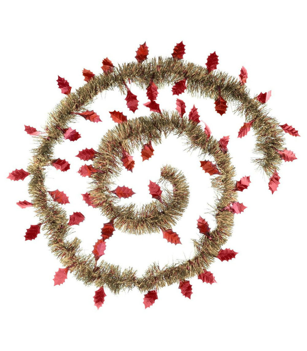 Guirlande de noël large 15 cm déco feuilles de houx longueur 2 mètres