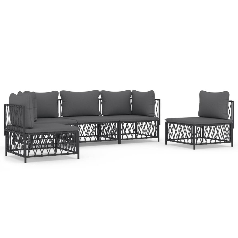 Salon de jardin avec coussins 5 pcs anthracite acier