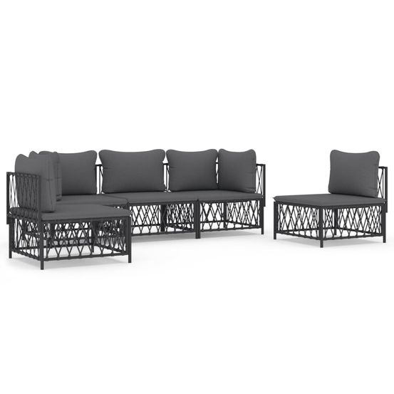 Salon de jardin avec coussins 5 pcs anthracite acier