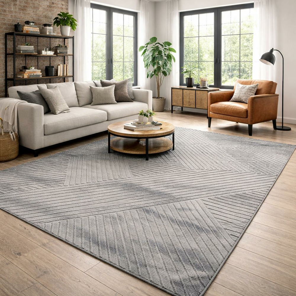 Tapis salon 160x220 lyn9 d gris, tapis ton sur ton moderne
