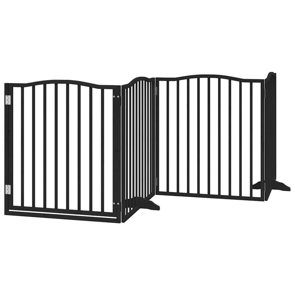 Barrière pour chiens et porte 4 panneaux noir bois de peuplier